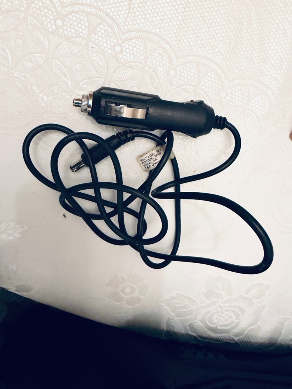 Black In-Car Power Adapter with Attached Cable